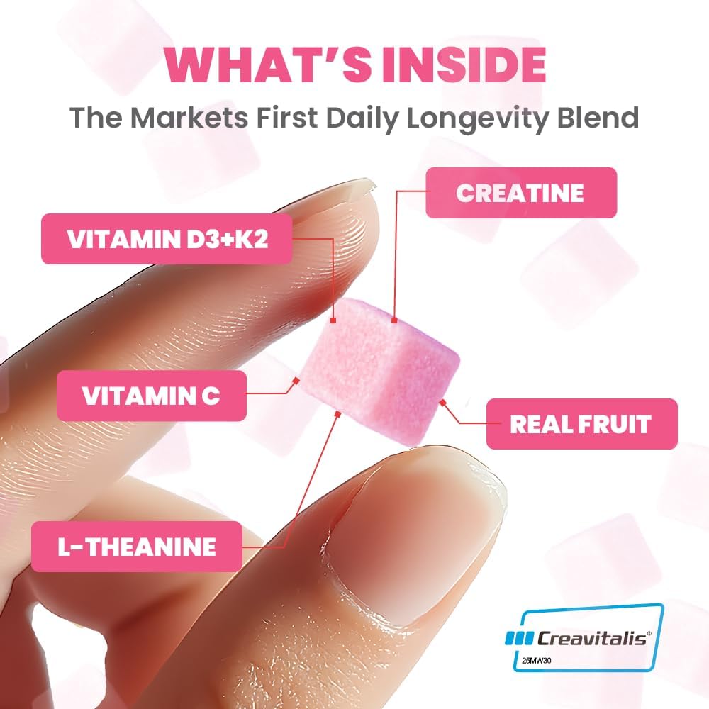 Creatine Monohydrate Gummies for Men & Women – Real Fruit Gummy Supplement for Muscle Growth, Recovery, Longevity, Cognitive Health & Memory – 90 Chews (90 Gummies, Watermelon) - Image 3