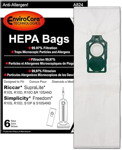 EnviroCare Bolsas de repuesto para aspiradora HEPA diseñadas para adaptarse a aspiradoras verticales Riccar SupraLite y Simplicity Freedom, con disponible en Yaxa Costa Rica