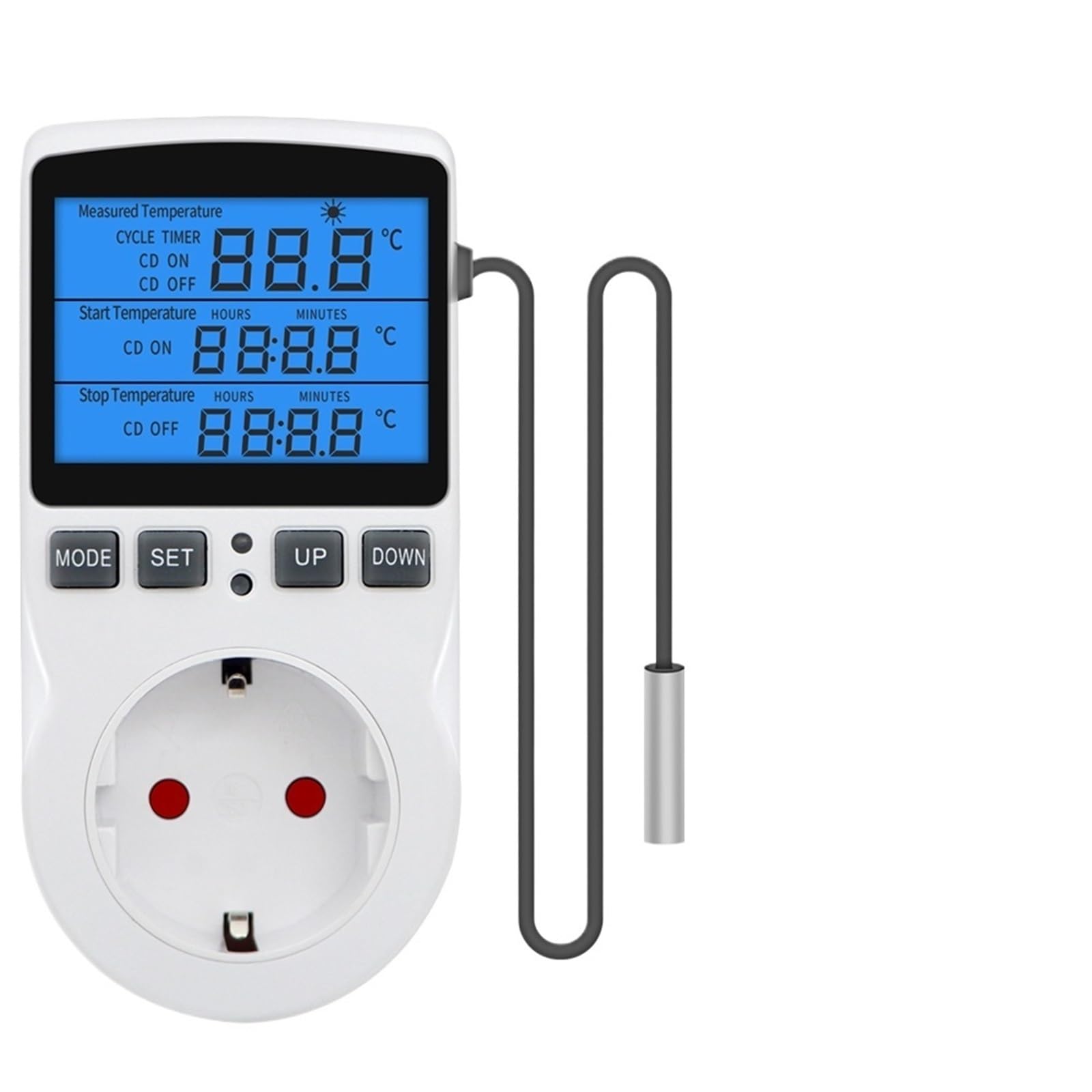Wtyczka regulatora temperatury, termostat cyfrowy, 120/220 V, timer, przełącznik ogrzewania i chłodzenia z czujnikiem sondy