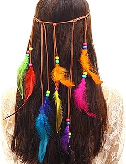 شريط رأس بتصميم بوهيمي هندي بشراشيب من البريش، اكسسوارات شعر لطيفة ملونة للنساء للهالوين وزينة الحفلات والزي التنكري، برتقالي
