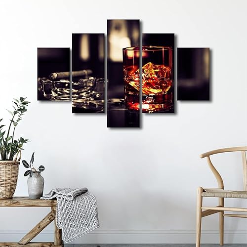Vista 83 de Imágenes de pared para sala de estar, pintura de copa de vino tinto, bebidas alcohólicas, 5 paneles, lienzo, arte de pared, pósteres e impresiones