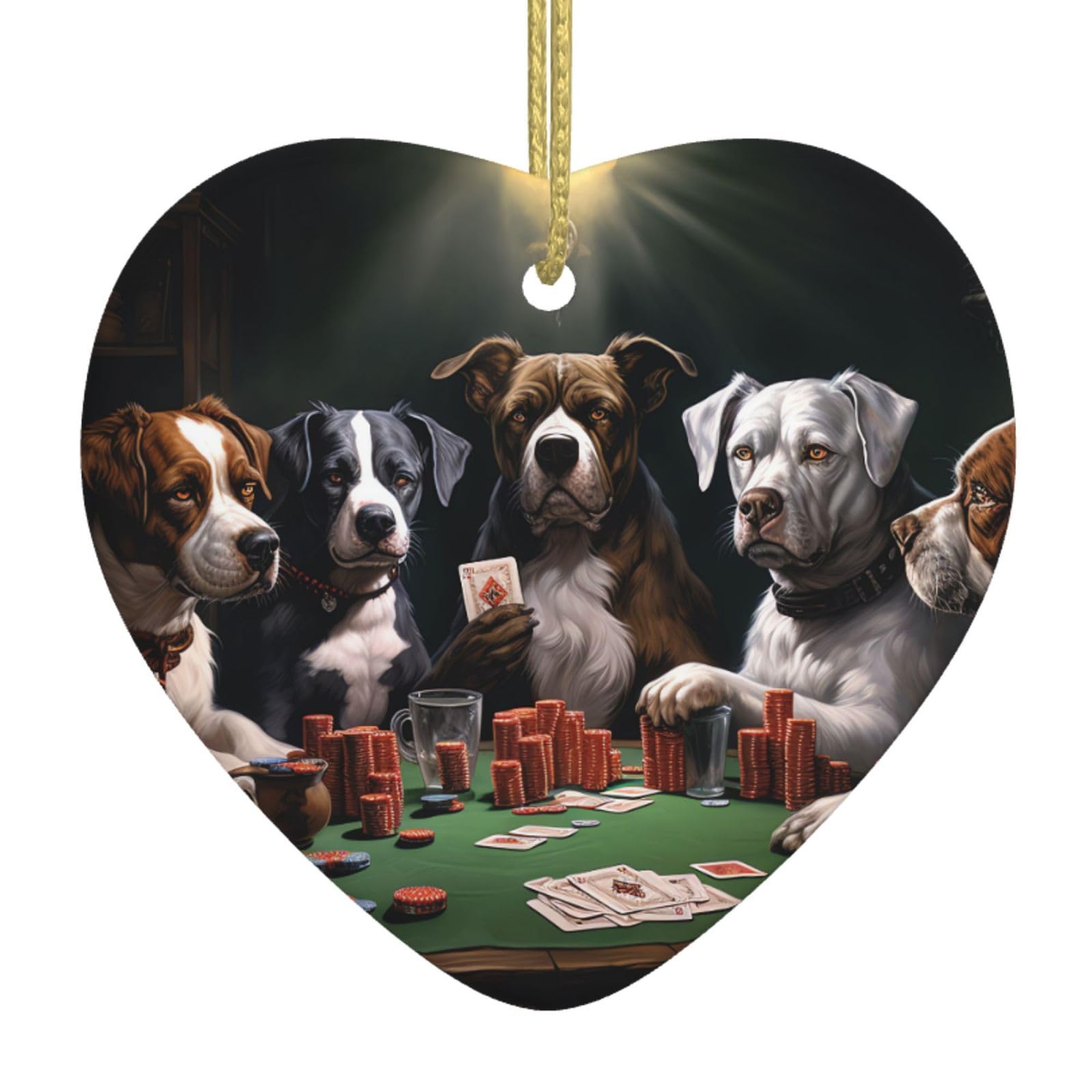 Fodpand Women's White Playing Poker Dogs Christmas Ornaments 2025, Gift Exchange For Men, Collectible Ceramic Ornament Heart Hanging Ornaments For Christmas Tree Decoration