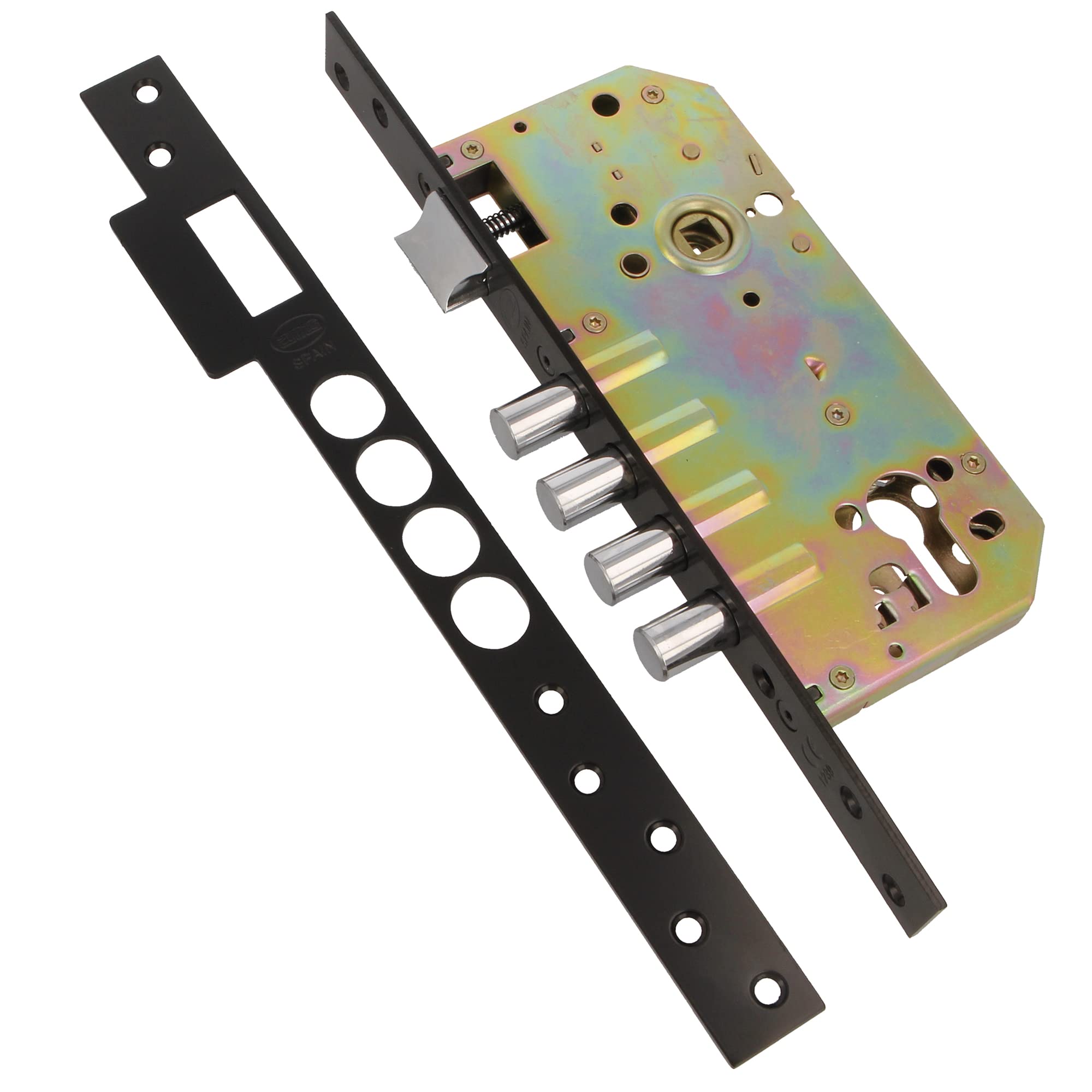 Amig Black/White - Mortise Lock With Bolts For Wooden Doors Mod. 100 Base | 50/85 Mm | Without Cylinder And Safety Shield | Reversible Handle | Steel Finish In