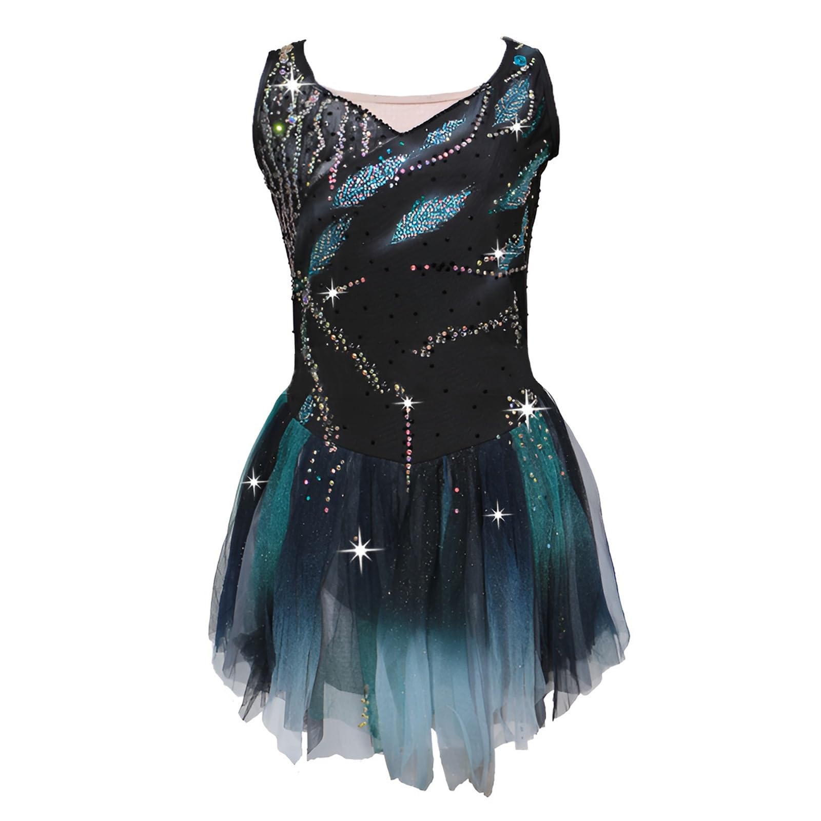 Girl's High Elasticity Sparkling Figure Skating Dress, Women's Ice Skating Dress for Competition, Customizable(X-Small) Black