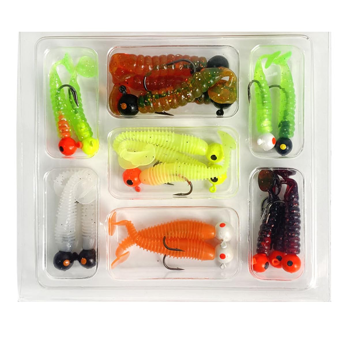 FOLANDO 34pcs Soft Plastic Lures Kit - Sea Fishing Jig Heads & Hooks for Bass Perch, Pike, Silver