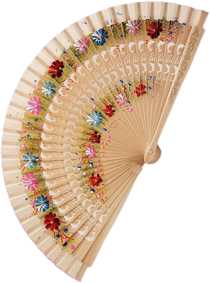 Floral Painted Wooden Folding Fan for Dancing Wedding Craft Gift or Home Living Room Decoration Ornament