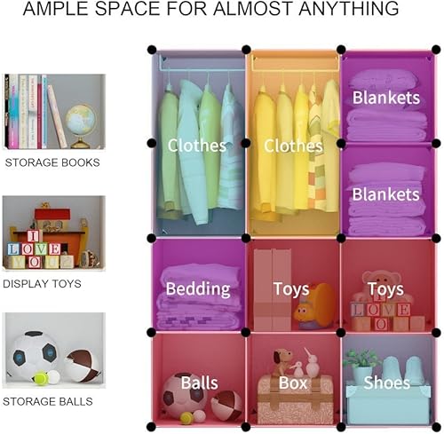 Miniatura 6 de MAGINELS Armario para niños, armario para bebés y niños con puerta, lindo almacenamiento portátil de cubos para ropa, tocador para dormitorio, rosa,