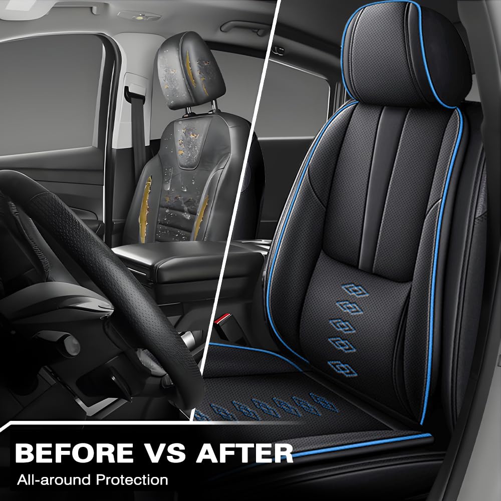 Full Set Leather Seat Covers For Chevy Silverado EV 2024-2025 – Protective & Stylish (Blue W/ Pillows) - View #7