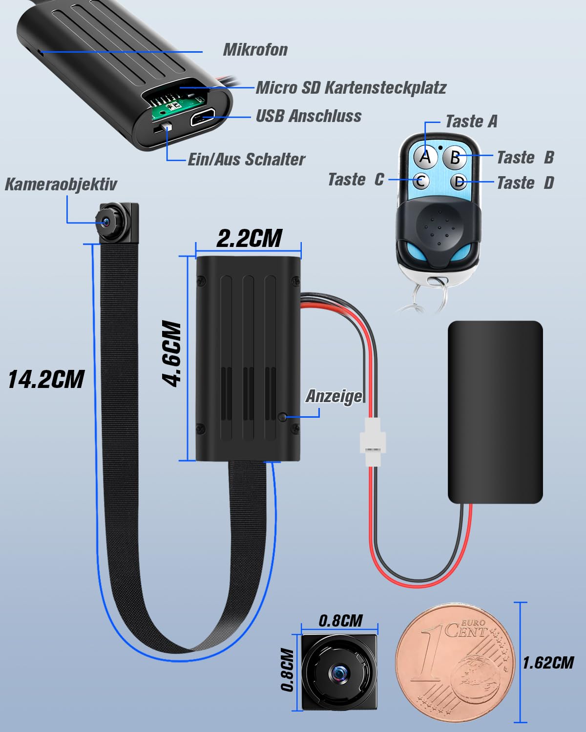 Mini Kamera 1080P HD, Kleine Videokamera Tragbare Bodycam Körperkamera Mit Bewegungserkennung Mikro Cam für Home Office Wohnungen Sicherheit Innen, kein WLAN