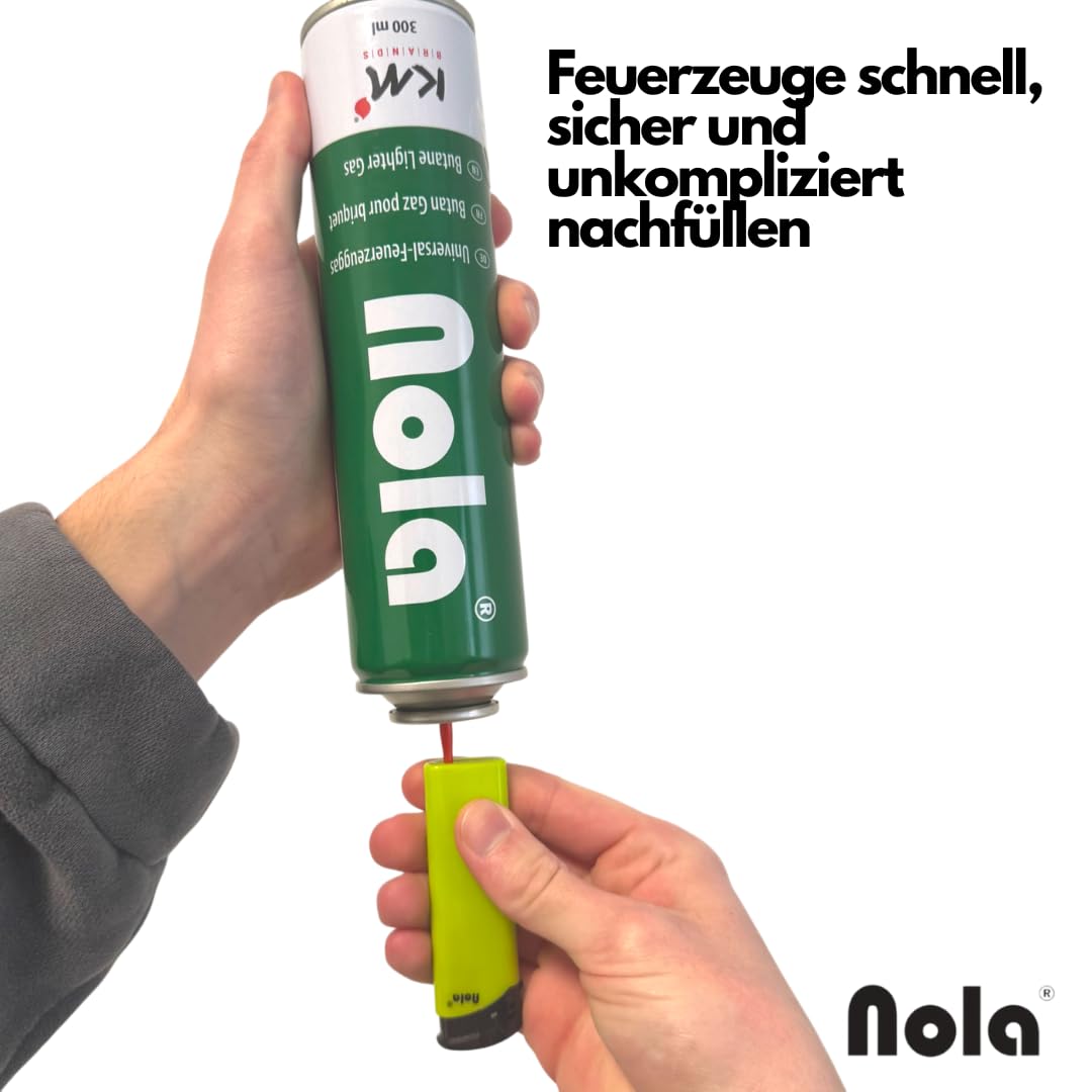 NOLA Zestaw 3 wkładów gazowych butanowych 300 ML z adapterem 5 w 1, czysty gaz europejski do zapalniczek, palników kuchennych, pieców kempingowych i innych, łącznie 900 ml