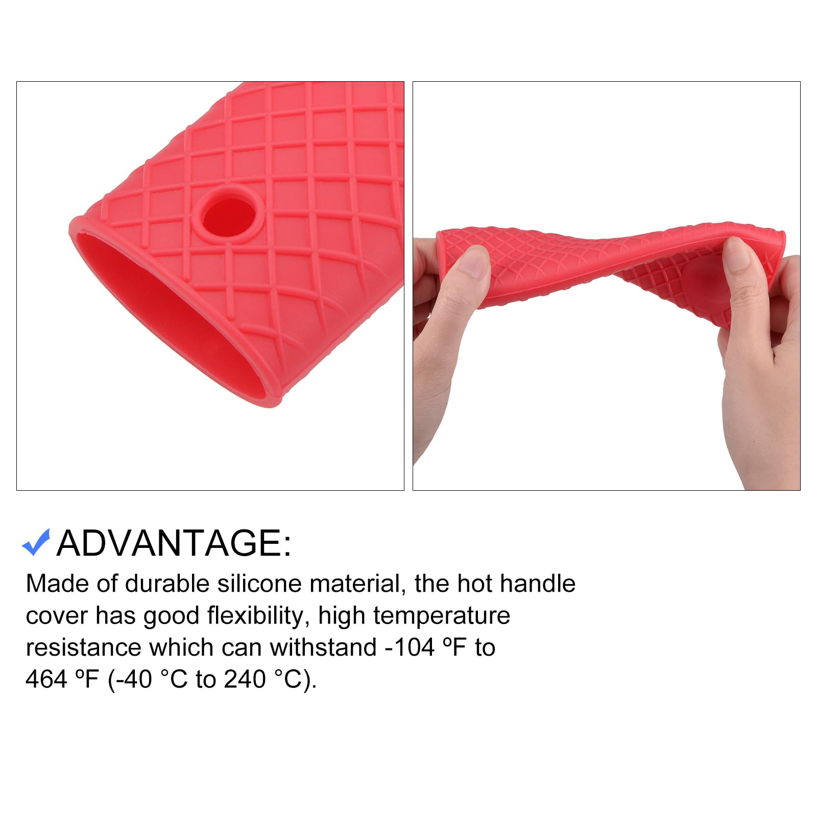 METALLIXITY Silicone Hot Handle Cover (150mm/6.1") 2Pcs, Pan Pot Handle Sleeves - for Home Kitchen Pans Griddles Handle Red - Image 4