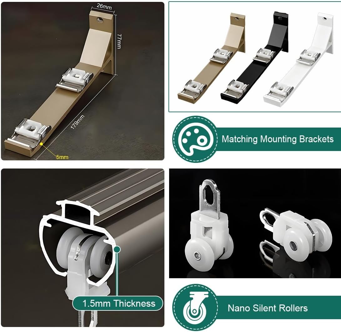 Double Rod for Windows Curtain, Metal Decorative Drapery Rods, Indoor Room Divider Rails Rod System for Bedroom/Bathroom/Door, Heavy Duty, Black, 3.3ft-13ft(Black,320cm/10.5FT)