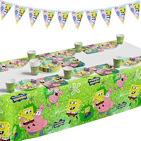 YAOGOO Spongebob Party Tableware 36 Pieces, SpongeBob Party Supplies, SpongeBob Birthday Party Set, Triangular Flag, Plates, Tablecloth, Cups, Napkins, Party Decoration, Boys Girls Birthday Party Cover