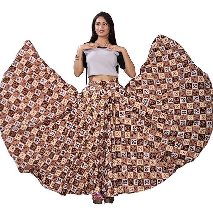 Velstra Women's American Crepe Blooming Flared Long for Traditional Stitched A-line Flare Skirt for Girls with 12 Meter Flare 40inch Height (M) Multicolour 1