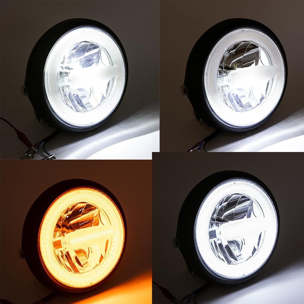 Motorrad scheinwerfer 7'' LED Runder Frontscheinwerfer Mit Halterung für Cafe Racer bobber Chopper V Rod CB900 CB400 CB750 CB1300 CB1100 Hornet 250 (Style B)