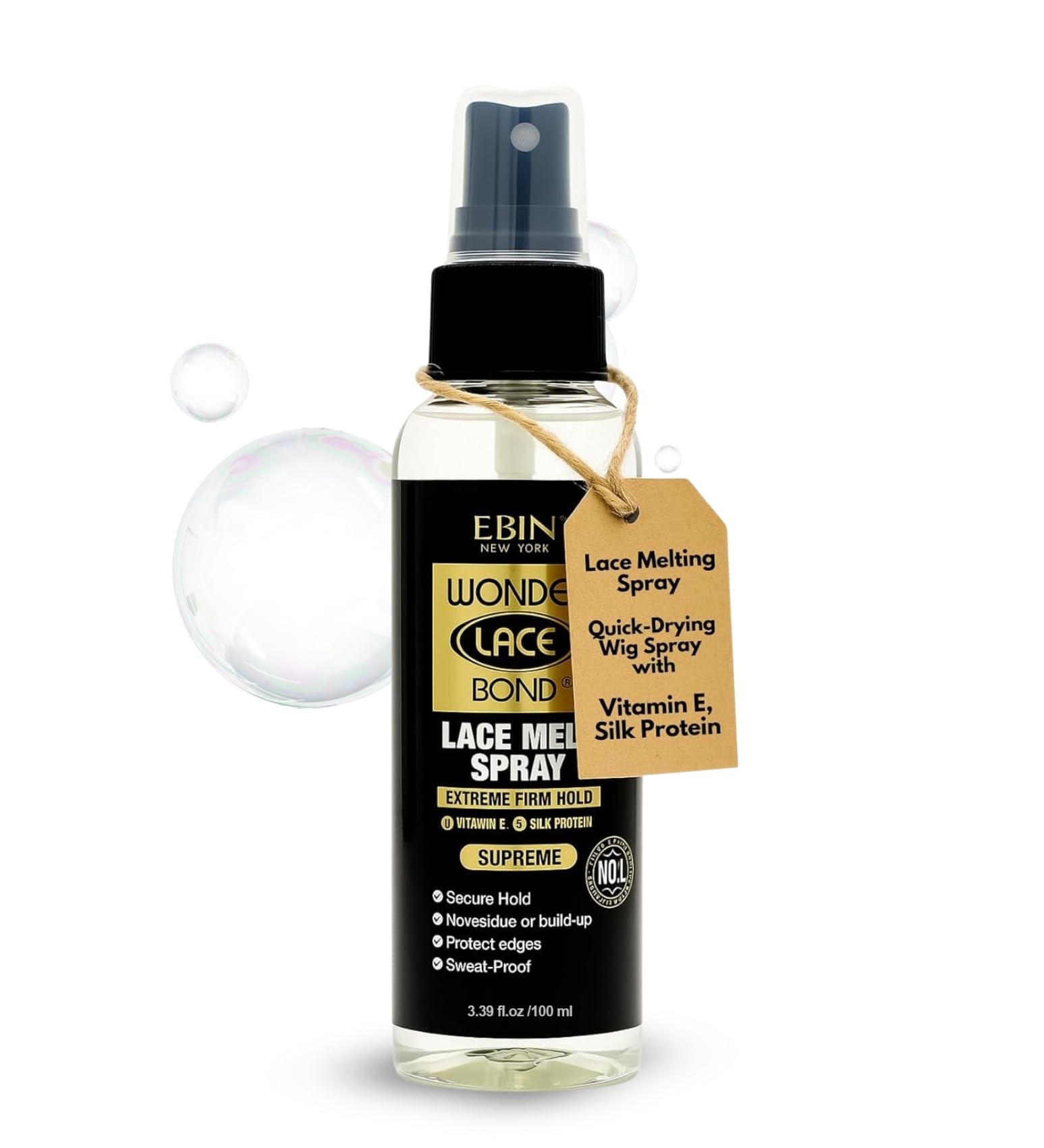 EBIN NEW YORK EBIN Lace Melting Spray 3.39 oz Quick-Drying Wig Spray with Vitamin E, Silk Protein, and Acai Berry Scent for Natural Finish — Seamless Bond, All-Day Hold, Edge Care (1 Pack)