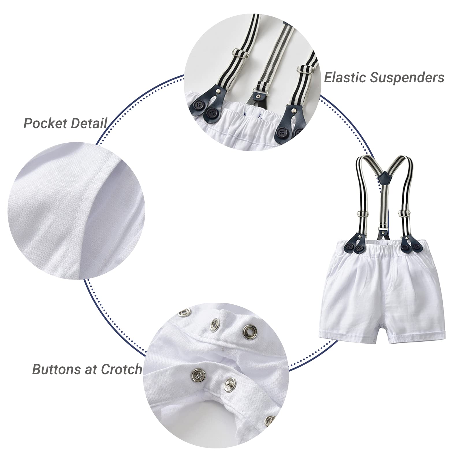 Volunboy Baby Jungen Anzug Set Bekleidung Hemd mit Fliege + Hosenträger Shorts Strampler Anzug