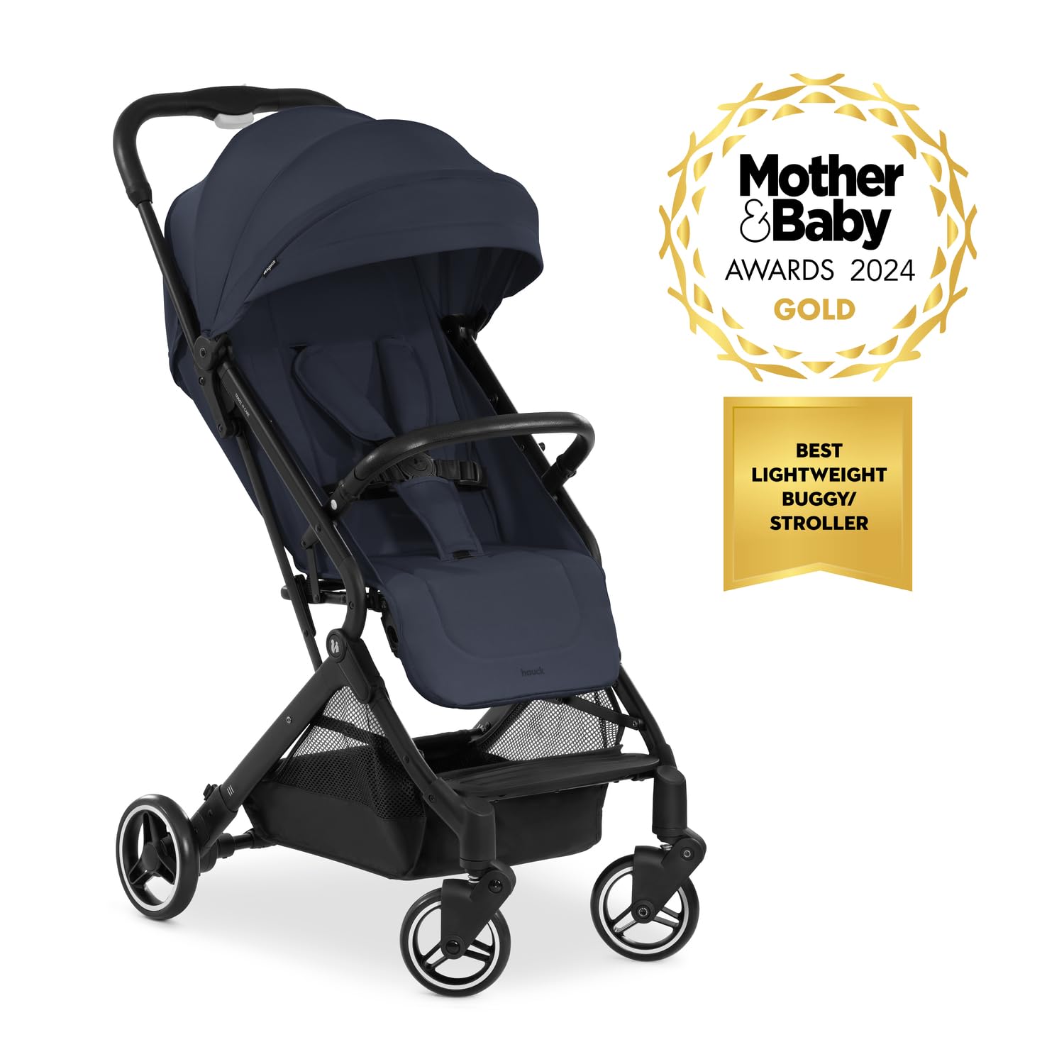 hauck Travel N Care, Passeggino da viaggio leggero con parapioggia, sospensione, compatto e pieghevole, UPF 50+, completamente reclinabile dalla nascita fino a 22 kg, colore: blu scuro