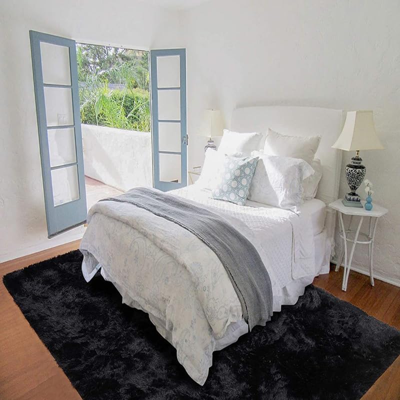 Image of Carpet for Living Room 5X7 FEET Modern Soft Shaggy Carpet Thick, Fluffy & 2 inch Pile Shag Rug for Your Kids Room, Bedroom & Livingroom (Black)
