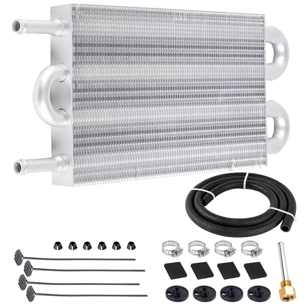 BARTOO Universal 5/16" Transmission Oil Cooler Kit, Aluminium alloy 4 Pass Tube and Fin Oil Cooler Kit(Sliver)