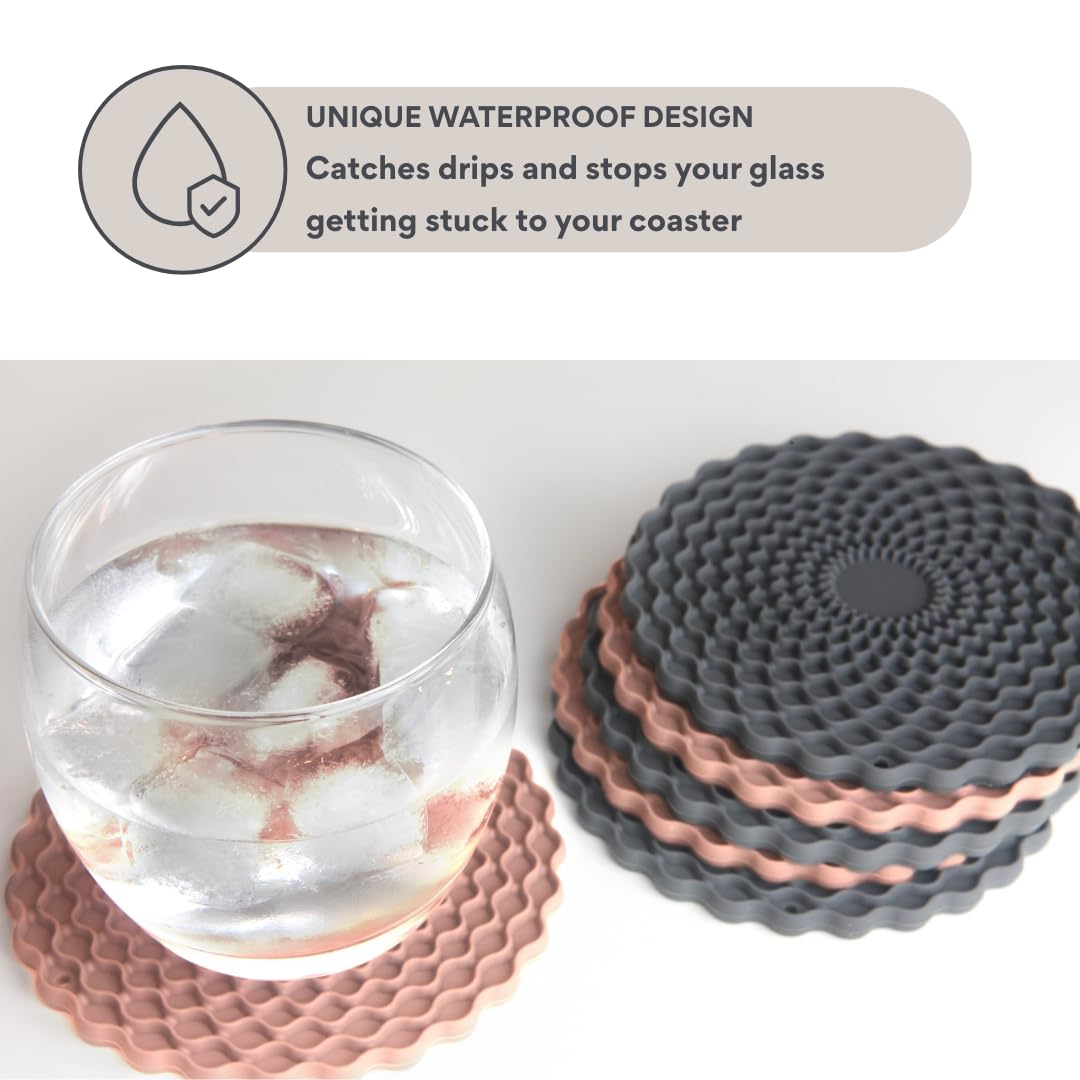 Rose Pink & Grey Drinks Coasters Set of 6 by Stone & Thyme, a UK Brand. Non Slip - Image 3