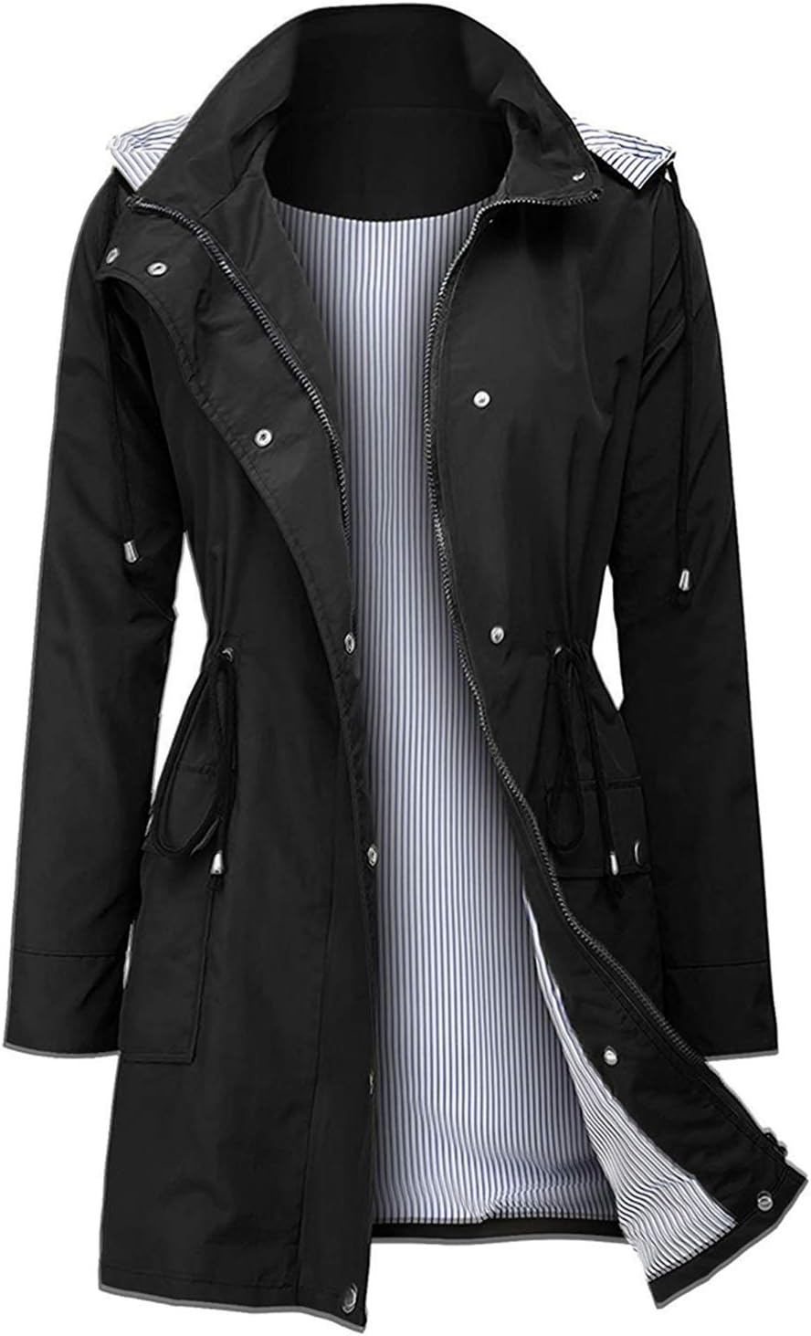 Women Light Rain Jacket Waterproof Active Outdoor Trench Raincoat with Hood Lightweight Plus Size for Girls