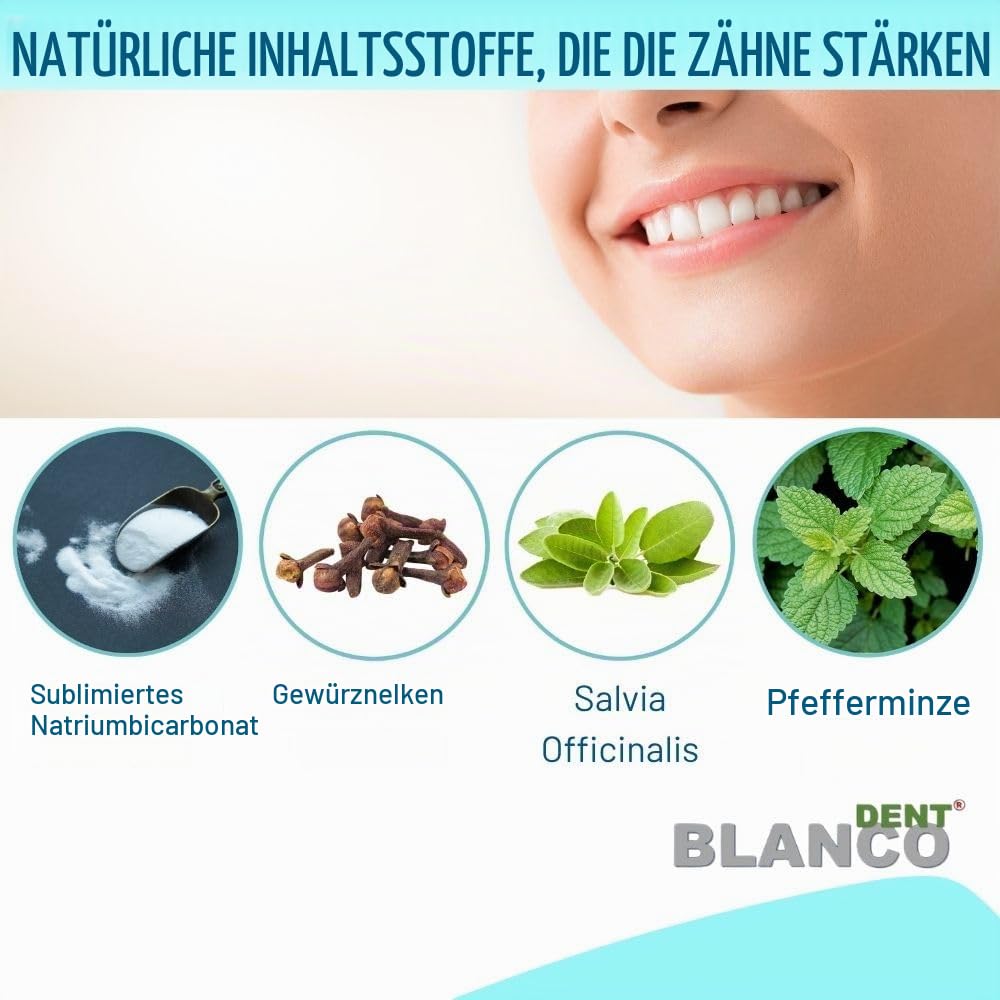 Blancodent Fluorfreie Zahnpasta aus Pulver und natürlichem Mundwasser, professionelle und alkalinisierende Zahnpasta für weiße Zähne und gesundes Zahnfleisch, 6 Beutel
