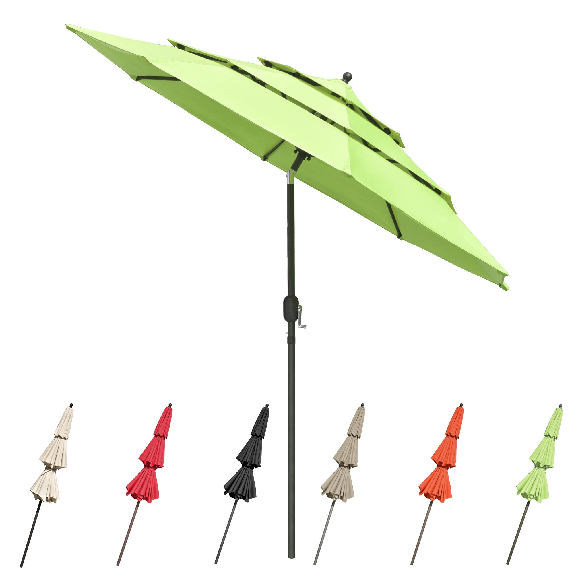 Yescom 10FT 3 Tier UV70+ Aluminum Push Tilt Patio Umbrella Crank Handle Water Resistant for Outdoor Beach Yard Deck Table Garden Backyard Green