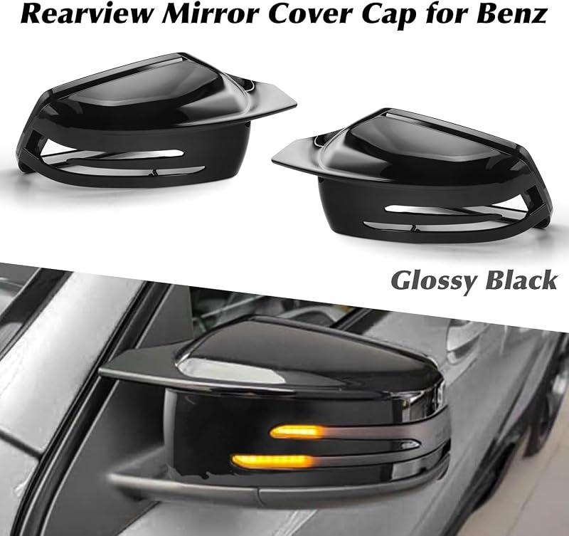 Asasytal Tükör Borítás Mercedes Benz A W176 B W246 C W204 E W212 S W221 CLA GLK GLA Modellekhez - Fényes Fekete ABS Műanyag Visszapillantó