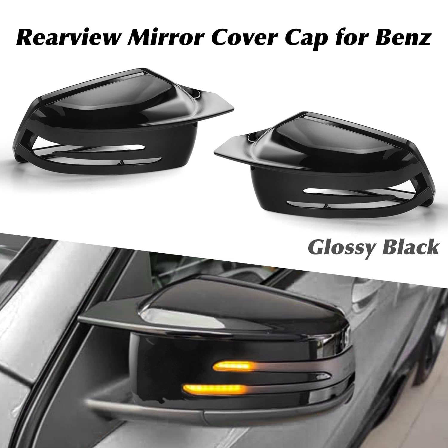 Espejo Retrovisor Cubiertas Repuesto Tapa De Cubiertas de repuesto Compatible con Class A W176 B W246 C W204 E W212 S W221 CLA C117 GLK X204 GLA X156, Negro Brillante,1 Par