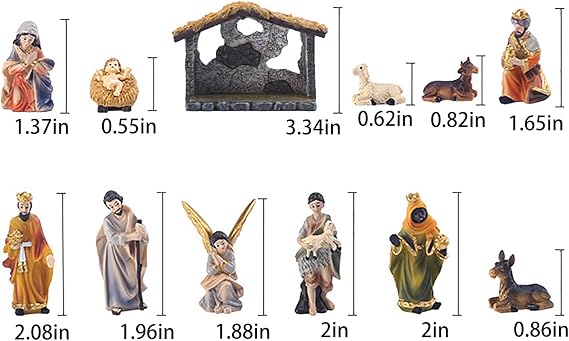 Nativity Scene Jesus Birth Set Statue, 12Pcs The Real Life Nativity Statue Hand Painted Christmas Nativity Sets & Figures Resin Crafts | Kings, Angel, Donkey, Holy Family Decor, Baby Jesus in Manger