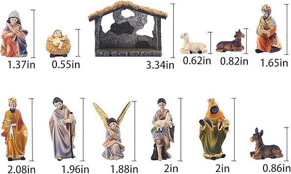Nativity Scene Jesus Birth Set Statue, 12Pcs The Real Life Nativity Statue Hand Painted Christmas Nativity Sets & Figures Resin Crafts | Kings, Angel, Donkey, Holy Family Decor, Baby Jesus in Manger