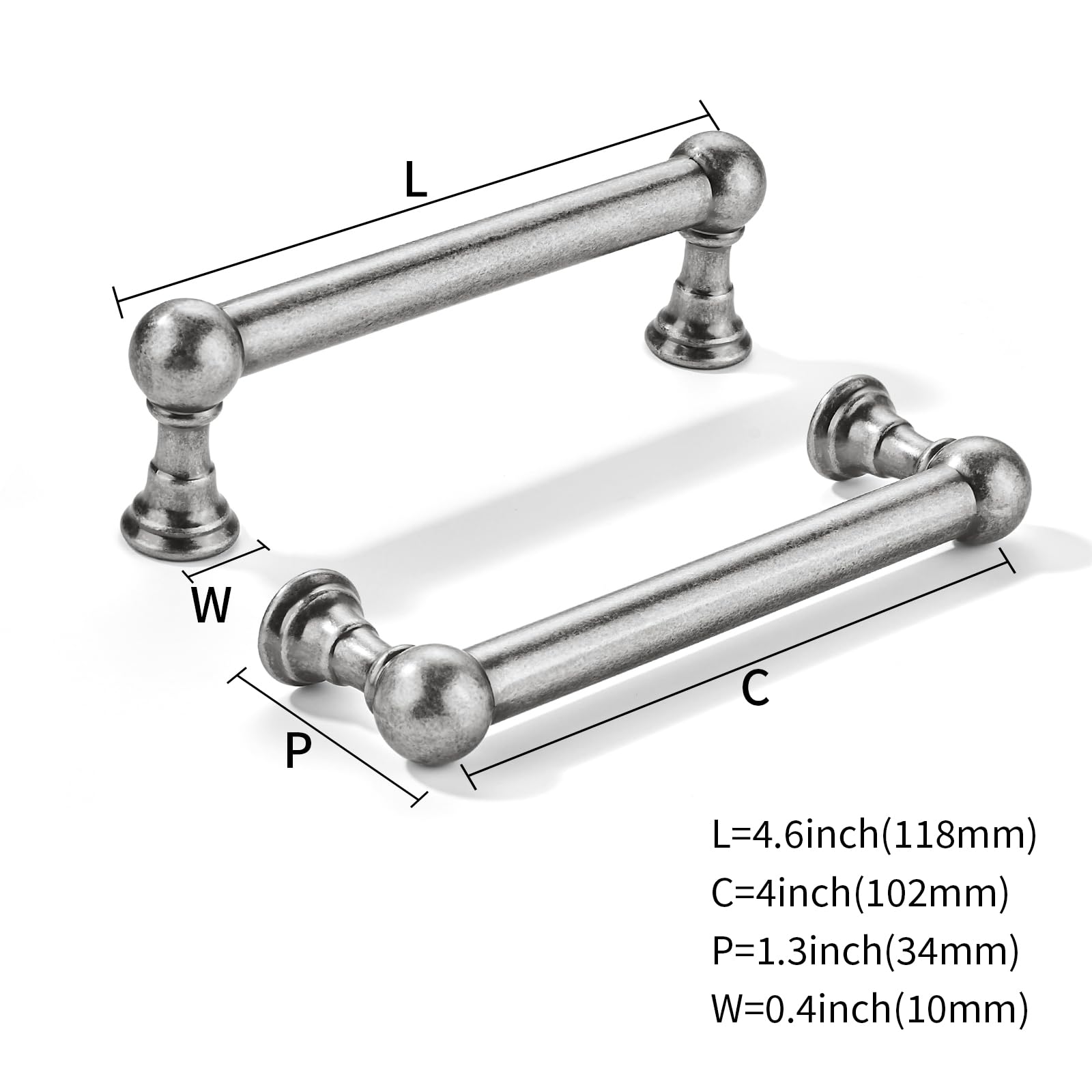 KHTUMEWARE-80309 Antique Pewter Cabinet Pulls CTC 3 in (76 mm) 10-Pack in Antique Pewter — KHTUMEWARE