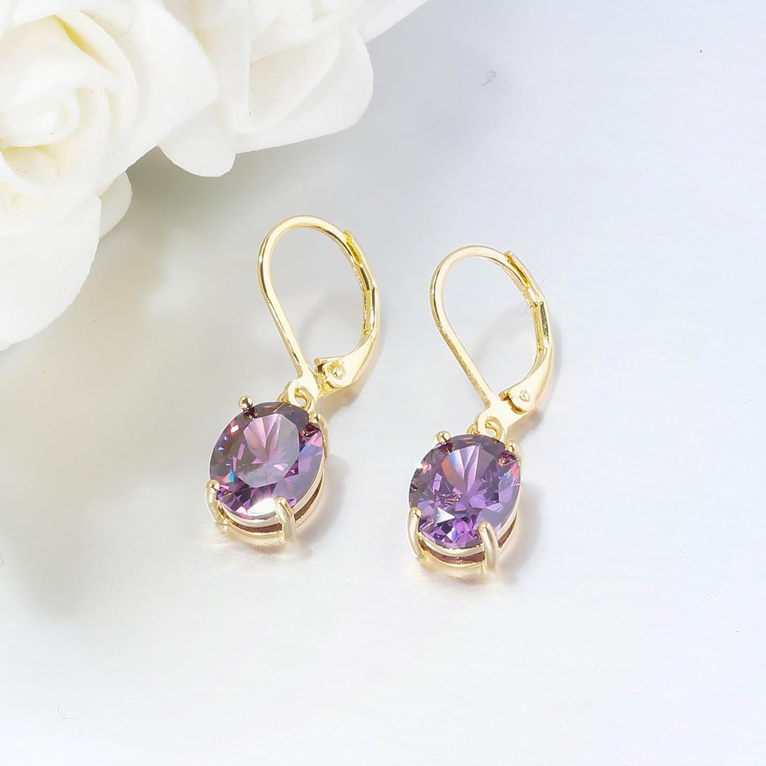 CiNily Cut-Oval Leverback Dangle Earrings for Women Hypoallergenic 14k White/Gold Plated Cubic Zircon Hanging Lever Earrings Lightweight Summer Drop Earrings Wedding Birthday Gifts Jewelry - Image 6