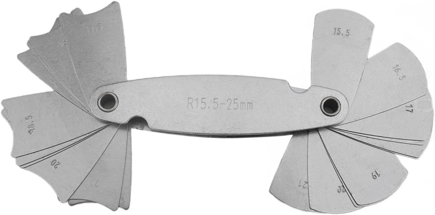 Carbon Steel Radius Gauge Set for Machinists, Fillet Radius Template and Corner Radius, Metalworking Inspection Gage R7.-25 Measuring Tool(R15.5-25)