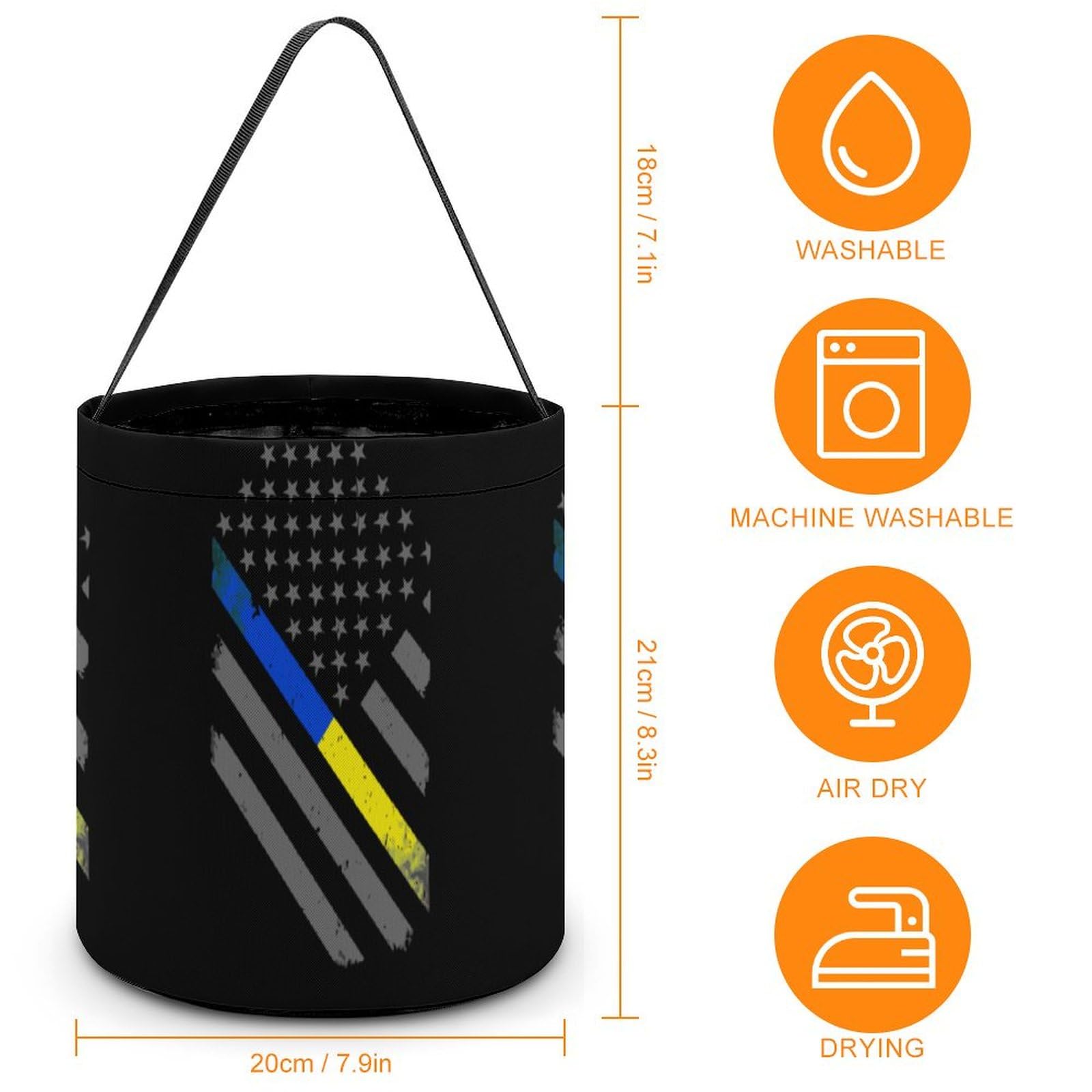 US Blue Yellow Line Flag Cute Easter Basket Bags Eggs Bucket Candy Tote Decorations Gifts Party Storage Bag