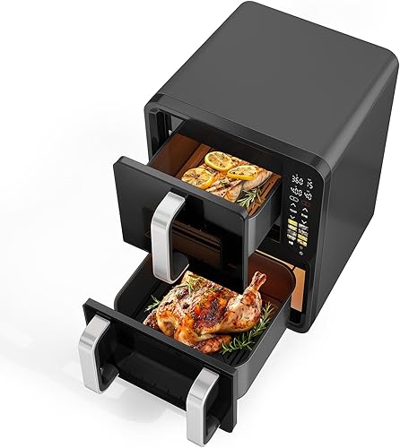 Freidora de aire de doble cesta de 12 cuartos de galón, 2 cestas verticales de doble pila XL, alimenta hasta 10 personas, 8 en 1 preajustes con