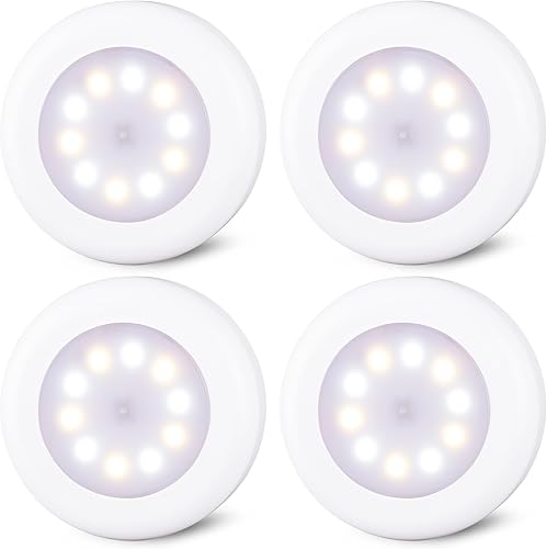 STAR-SPANGLED Luz de empuje, mini luz táctil nocturna, luces LED de disco portátiles para debajo del gabinete, funciona con pilas, luces adhesivas