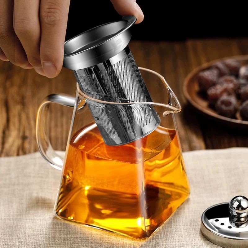 Image of Borosilicate Glass stovetop Kettle with Stainless Steel Infuser teapot to Infuse Tea Coffee Black Tea harbal kadha Tea Pot for Making Green Tea (Square Teapot 550ML)