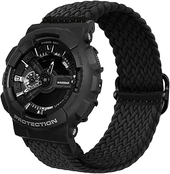 YOOSIDE Zachte rekbare lus duurzame horlogeband voor Casio gshock DW-5600/ 8900, elastische nylon verstelbare gevlochten polsband voor GA-100/GW -B5600/GB-5600/GW-6900, 16mm, Nylon, Geen edelsteen