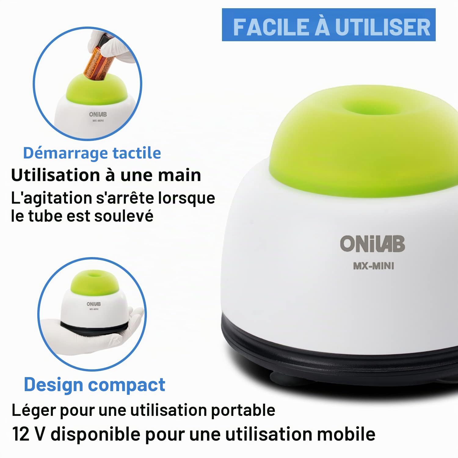 ONiLAB Mini mélangeur Vortex avec fonction tactile, mélange de vernis à ongles, encre de tatouage, adhésifs pour cils et peintures acryliques, pour tubes de centrifugeuse et tubes à essai, vert