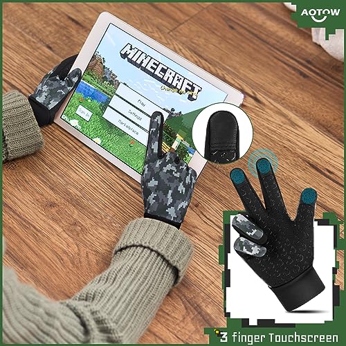 AOTOW Kids Winter Warm Sports Gloves - Cold Weather Thermal Snow Bike Touch Screen Children Mittens Boys Girls - Thumbnail 4