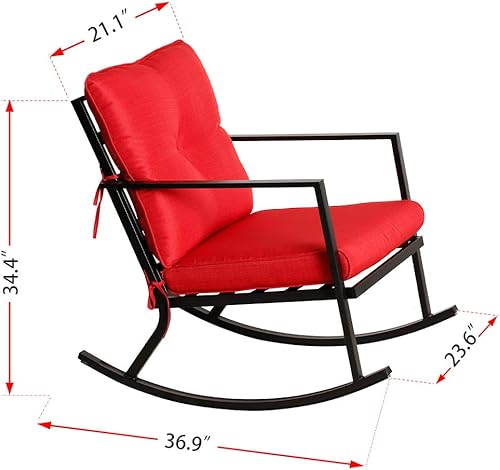 Miniatura 3 de BALI OUTDOORS Silla mecedora para patio, 2 piezas, muebles modernos para exteriores, cojines gruesos rojos, marco de acero negro