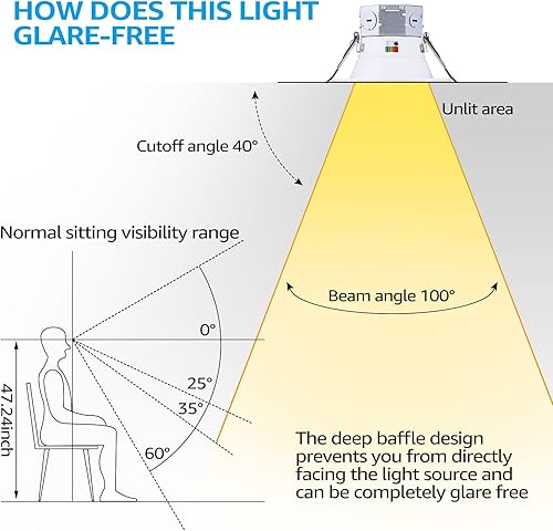 Miniatura 9 de TORCHSTAR Paquete de 8 5CCT de 4 pulgadas LED empotrados integrados sin lata con caja de conexión, deflector profundo antirreflejo, lámpara