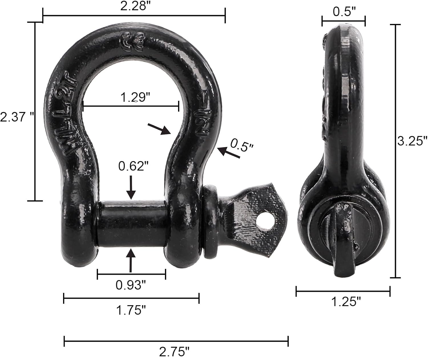 Bekith 6 Pack 1/2" D Ring Shackle 2.0 Ton (4,000 lbs) Capacity with Screw Pin, Heavy Duty D Shackles for Tow Strap, Winch, Off-Road Truck Vehicle Recovery, Black - Image 2