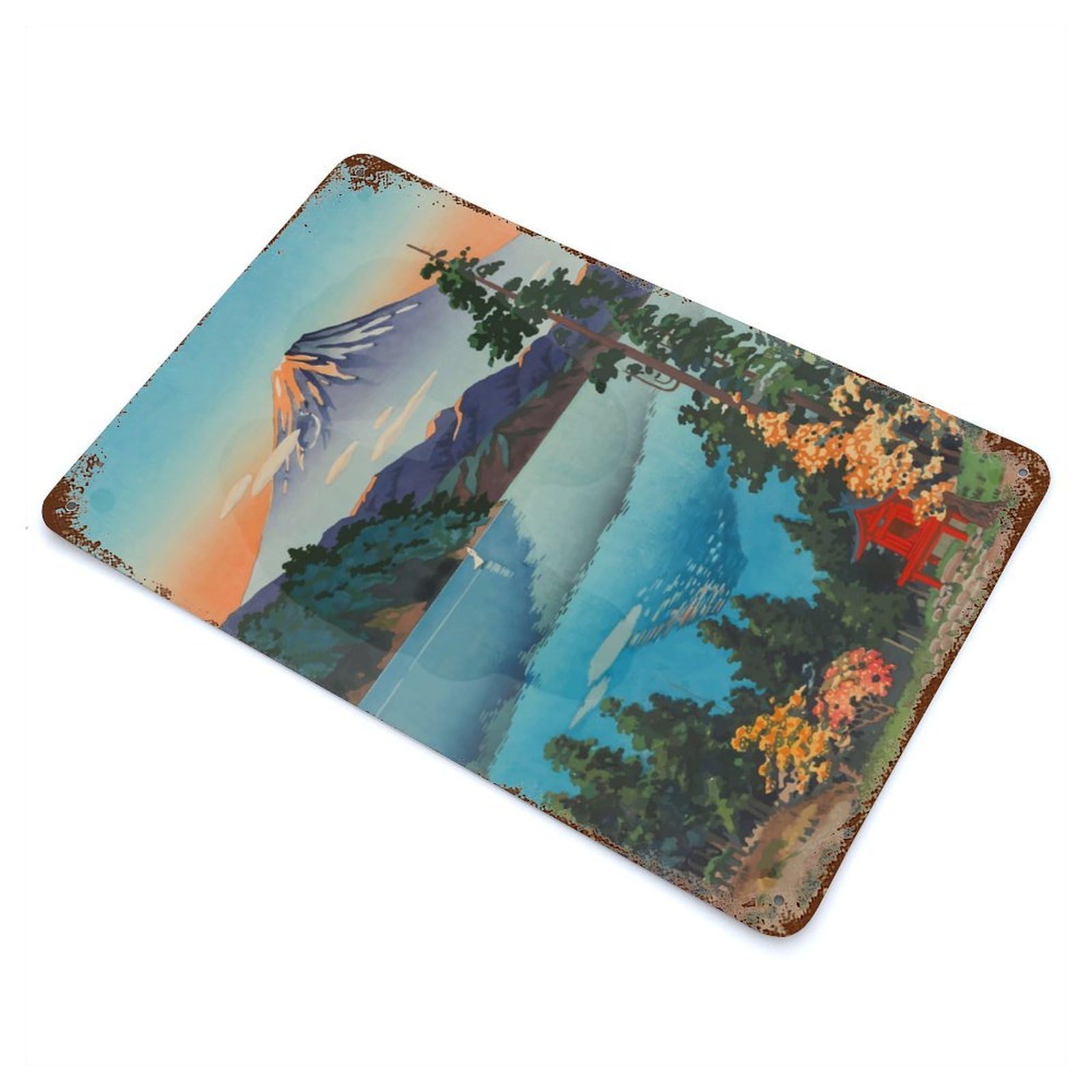 Vintage Rust Metal Sign Lake Ashi 11.8"x7.9", Decorative Metal Wall Art for Basement, Hobby Room And Garage Decor