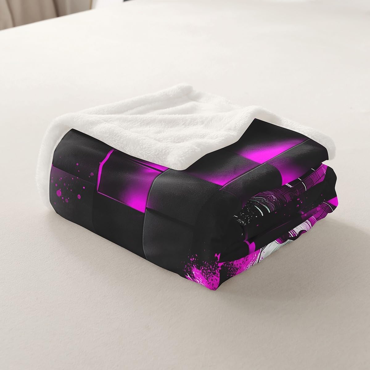 Racing Car Kids Flannel Blanket,Pink Cool Sports Car Print Fuzzy Blanket for Children,3D Abstract Checkered Polyester Throw Blanket for Couch, Twin Size (60 x 80 Inch)