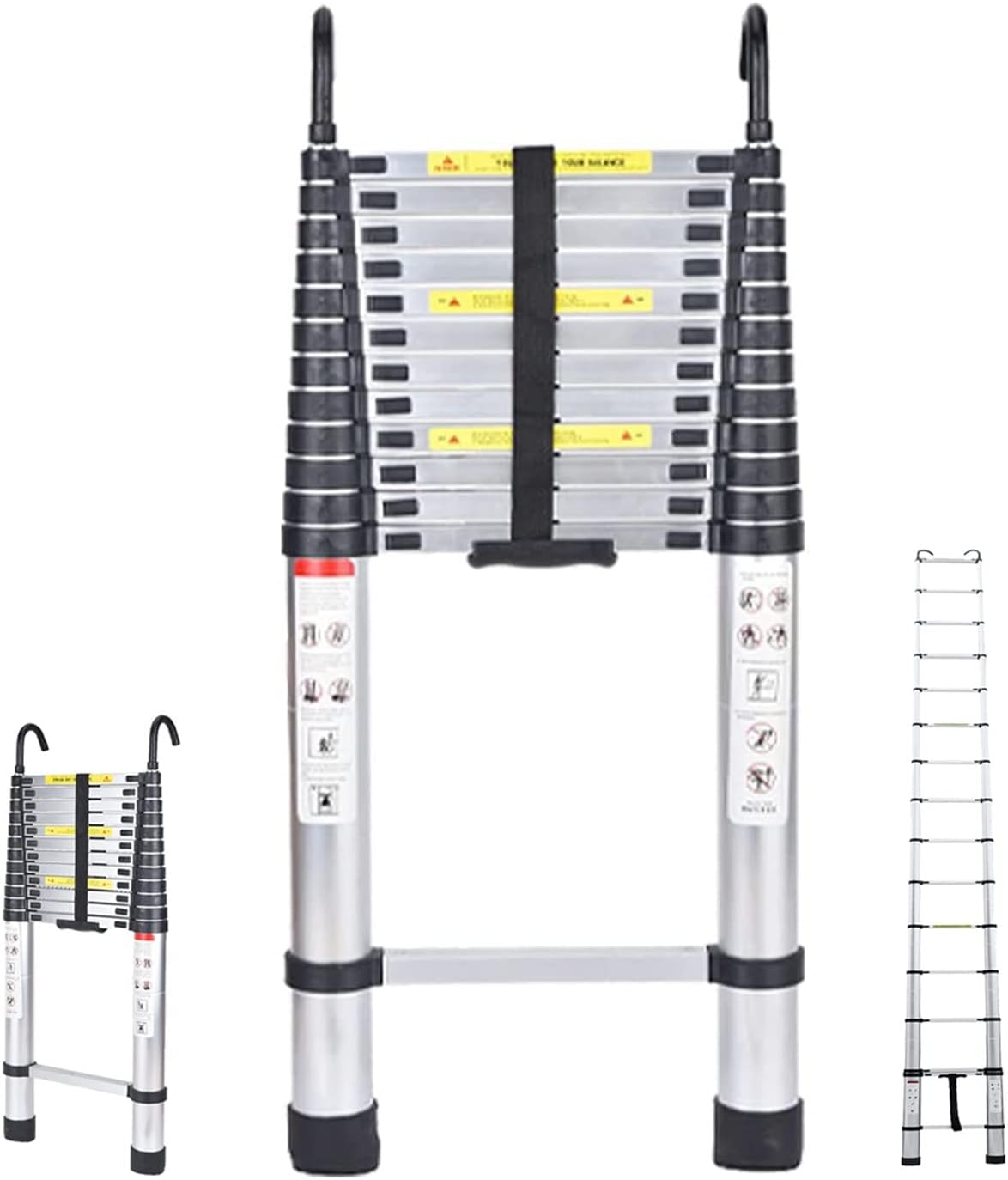 Telescoping Extension Ladder,Aviation Aluminum Telescopicing Ladder,Foldable Engineering Safety Ladder,with 2 Detachable Hooks,150-630cm Bearing 330lbs Comfortable