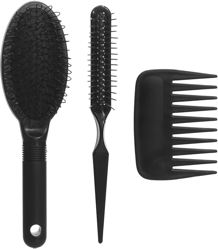 obeoby 3Pcs Wig Brush Comb Set for Wigs & Extensions, Black | Loop Brush, Wide-Tooth Comb & Edge Comb; Gentle Detangling for Human Hair, Synthetic Wigs, Lace Fronts & Extensions