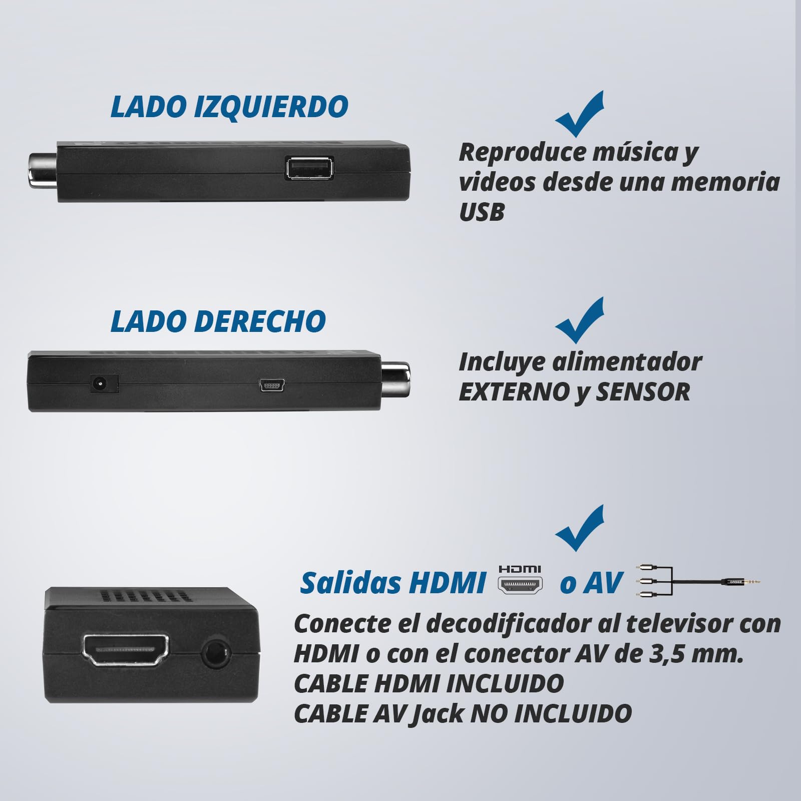 Decodificador TDT HD,Sintonizador TDT HD,Descodificador Digital para TV 2024,Decodificador DVB-T2,HD 1080P H265 HEVC Principal 10 bit,Soporta ETHERNET/USB WiFi/Proyector/PVR/Funciones Multimedia
